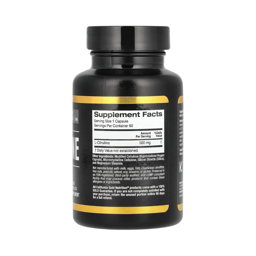 California Gold Nutrition Sport, L-Citrulina, Kyowa Hakko, 500 mg, 60 Cápsulas Vegetales