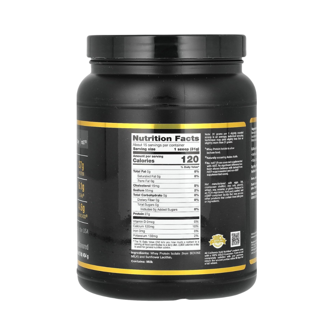 California Gold Nutrition Sport, Aislado de Proteína de Suero de Leche, Sin Sabor, 1 lb